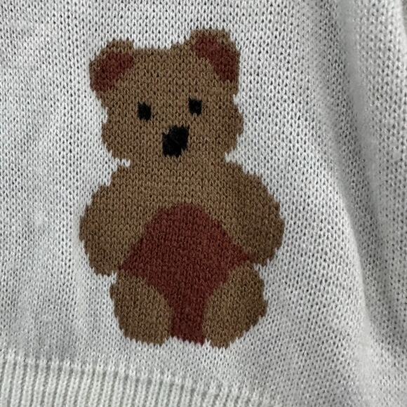 Just Polly NY Small Teddy Bear Knit Sweater Boxy Cut V-Neck Raw Hem Adorable - Picture 4 of 12